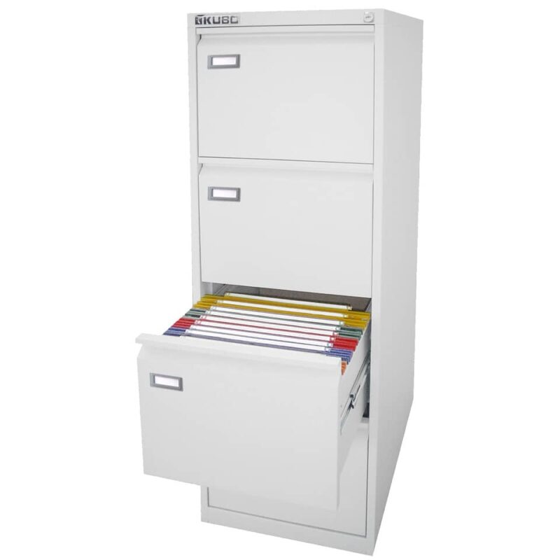 Classificatore 4 cassetti, 46x62x132cm, monoblocco in lamiera, con serratura colore bianco – C924304
