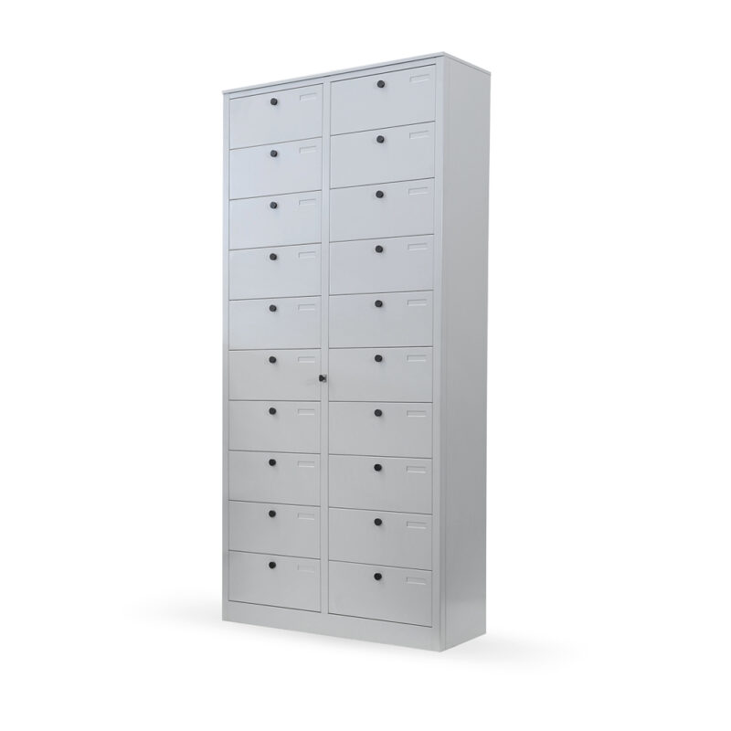 Cartelliera a 20 caselle con serratura unica, 90x35x200cm in metallo colore grigio -  C92TECA20