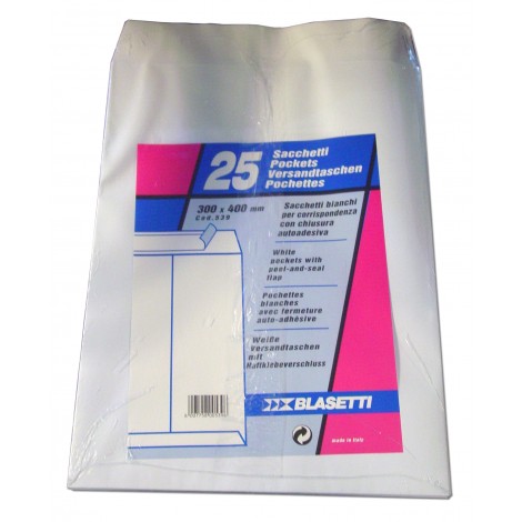 Blasetti Buste a sacco in carta bianca uso mano adesiva 30x40  100gr, internografati conf. da 25 pezzi  C92BS0212