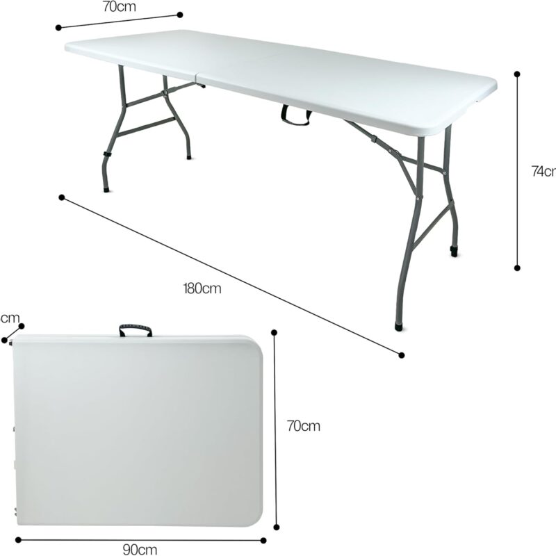 Tavolo Pieghevole Rettangolare a Valigetta in HDPE Dura Resina 180X75X74 Tavolo richiudibile -  C92TAGBP