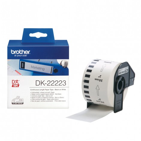 Brother DK22223 Rotolo etichette adesive nero su bianco, per cartelline e buste, 50mmx30,48m - 1pz - C92B10014