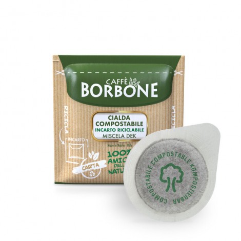 Borbone 50 cialde miscela verde dek ((delicato al palato con le caratteristiche del tradizionale espresso), filtro in carta ESE 44mm