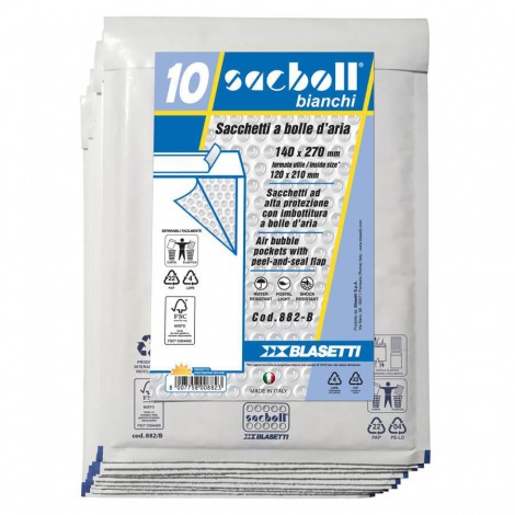 Sacboll B, sacchetto a bolle, formato esterno 14x27, formato interno 12x21, imbottito con pluriboll, polietilene a bolle, termosaldato su tre lati - 10pz