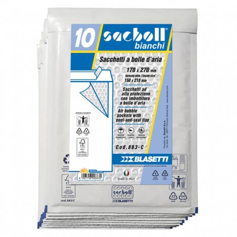 Sacboll C, sacchetto a bolle, formato esterno 17x27, formato interno 15x21, imbottito con pluriboll, polietilene a bolle, termosaldato su tre lati - 10pz