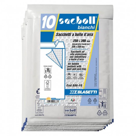 Sacboll F/G, sacchetto a bolle, formato esterno 25x39, formato interno 22x33, imbottito con pluriboll, polietilene a bolle, termosaldato su tre lati - prezzo singolo ord. minimo 10pz