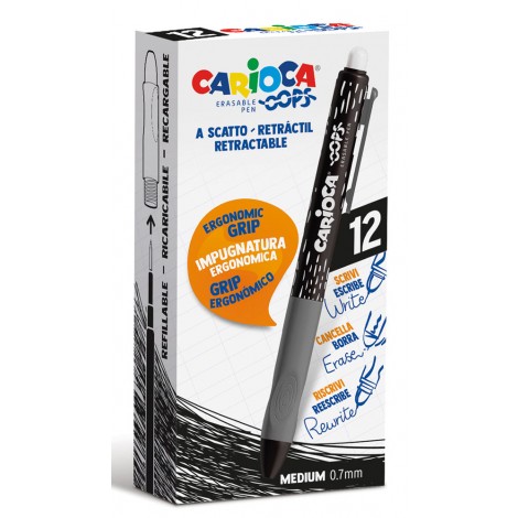 Oops! - Penna a sfera a scatto cancellabile con impugnatura ergonomica tratto 0,7mm colore nero