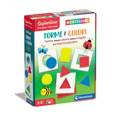 Un gioco pensato per i più piccoli basato sui colori primari, secondari e su forme geometriche semplici, per stimolare il pensiero logico-matematico. Il bambino sovrappone le tessere intagliate alle tessere colore e associa la formina corrispondente. Inoltre, incastra le formine negli incavi giusti, allenando la manualita`.