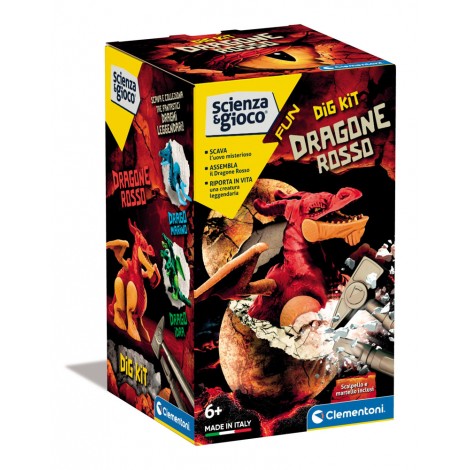 Un nuovo dig kit in chiave fantasy per scoprire cosa si cela dietro il misterioso mondo dei draghi. Il gioco contiene un uovo da scavare con martello e scalpello per trovare tutte le parti del drago da assemblare pezzo dopo pezzo. Ogni kit nasconde un esemplare di drago con caratteristiche e poteri unici.