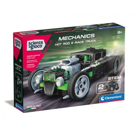 Un kit scientifico made in Italy con cui divertirsi ad assemblare una hotrod o un camion da gara. Il kit contiene oltre 120 pezzi per costruire 2 diversi modelli dotati di meccanismi a trasmissione. Il manuale illustrato permette di assemblare l`hotrod passo dopo passo.