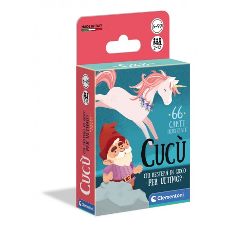 Contiene un mazzo di 66 carte arricchite da simpatiche illustrazioni che sapranno coinvolgere i bambini nel gioco. Il mazziere distribiura` una carta coperta a ogni giocatore. Il giocatore alla sua destra iniziera` il turno e potra` scegliere se tenere la sua carta o scambiarla con quella del giocatore successivo. Se il giocatore successivo ha pero` in mano una delle carte speciali potra` fare "cucù" e impedire lo scambio. Al termine di ogni turno si scoprono le carte e chi ha la carta più bassa perde una "vita".