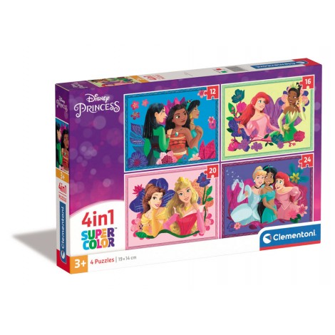 Principesse Disney - Puzzle 4 in 1 da 12pz, 16pz, 20pz e 24pz (dimensione puzzle 19x14cm)