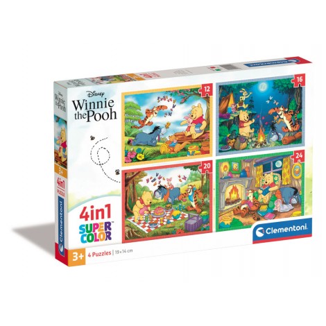 Winnie the Pooh - Puzzle 4 in 1 da 12pz, 16pz, 20pz e 24pz (dimensione puzzle 19x14cm)