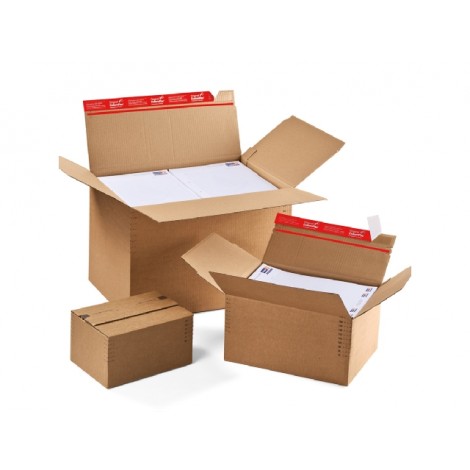 Colompac Scatola in cartone per spedire cataloghi o per uso archiviazione. Scanalature per modulare l`altezza, automontante, dimensioni interne 344X290X32/132mm, colore marrone, 10pz - CP141_208 - C92CP0054