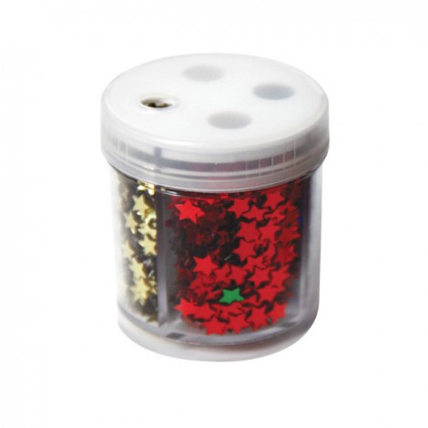 Stelline metallizzate in dispenser, quattro colori assortiti (oro, argento, rosso, blu)