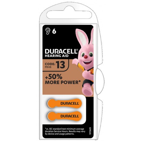 Duracell Batterie senza mercurio per apparecchi acustici 300mAh, formato 13 - 6pz - DA13