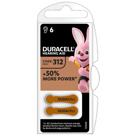 Duracell Batterie senza mercurio per apparecchi acustici 175mAh, formato 312 - 6pz - DA312
