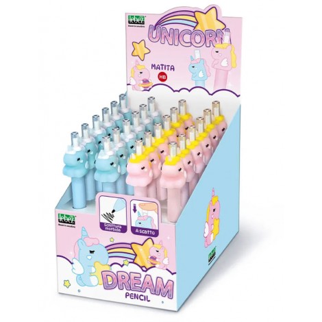 Espositore da 24 matite Unicorno a scatto con top in gomma.