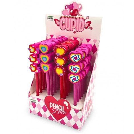 Matita Cupid con top in gomma. Espositore da 24 pezzi assortiti in 4 soggetti.