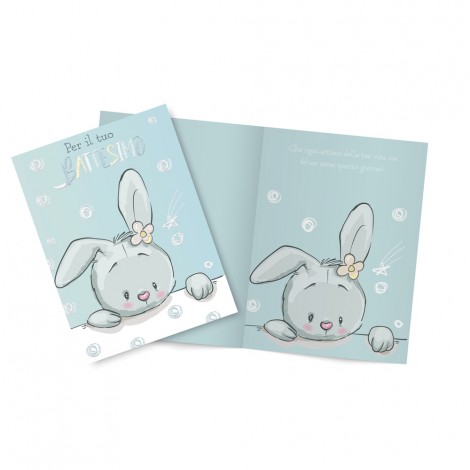 Lebez Biglietto augurale per battesimo decorato con glitter e busta colorata, formato 11,5x17cm, 4 soggetti assortiti - 81323