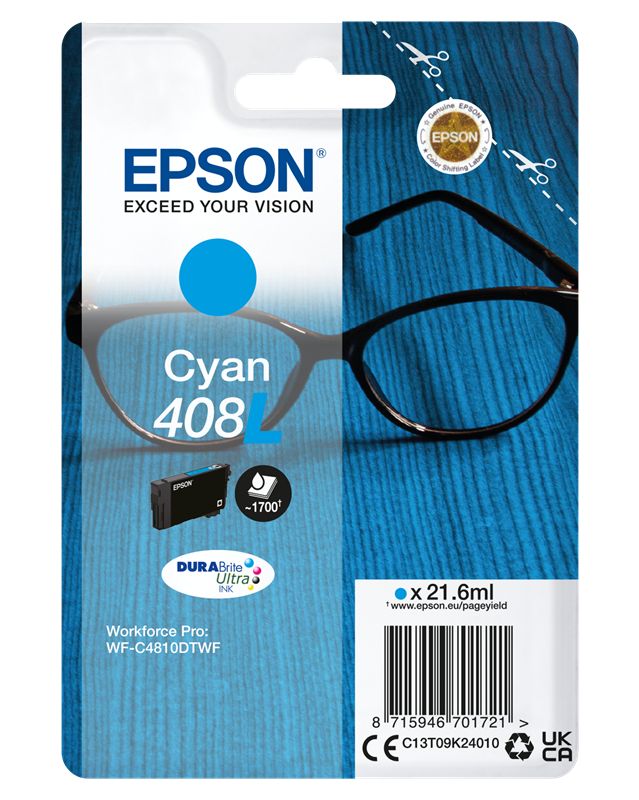 Cartuccia Epson inkjet 408 XL colore ciano C13T09K24010