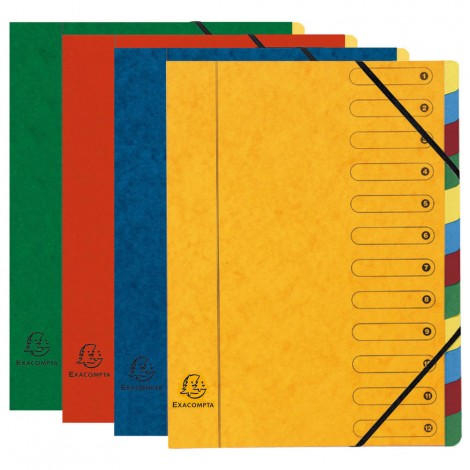 Classificatore Harmonika col. assortiti - Classificatore numerico 1-12, formato 24x32cm con elastico angolare - 6pz