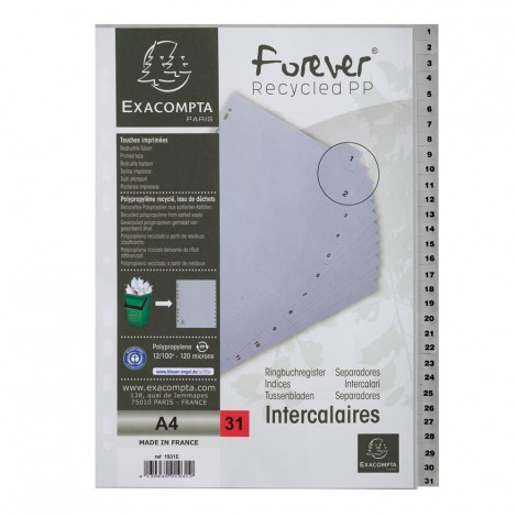 Divisori in PPL con foratura universale, tasti stampati, formato A4
