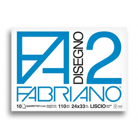 F2 - Album da disegno blocco FABRIANO2 a punti metallici, liscio quadrettato 5M, 10 fogli, 24x33cm