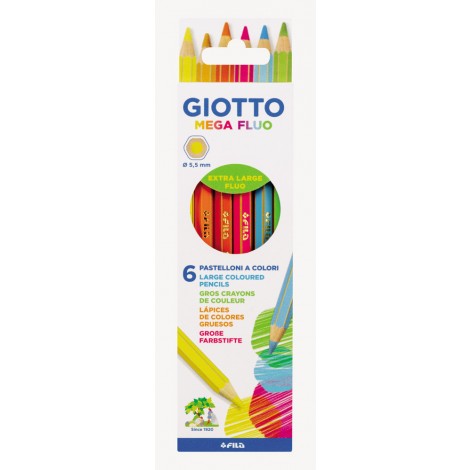 Astuccio con 6 pastelli esagonali, tratto 5,5mm, colori fluo