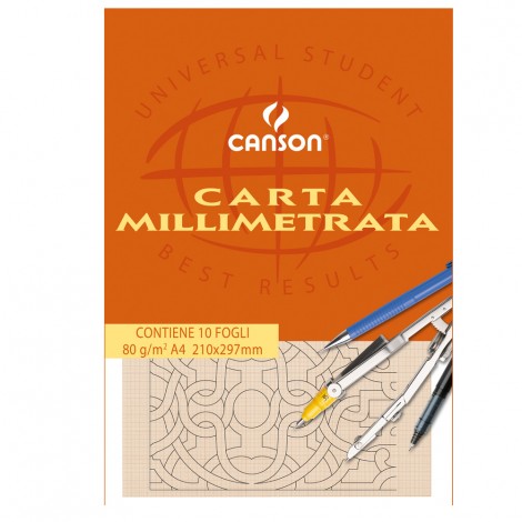 Album da disegno liscio opaco, quadrettatura resistente alle ripetute cancellature, tratto forte ogni 5cm