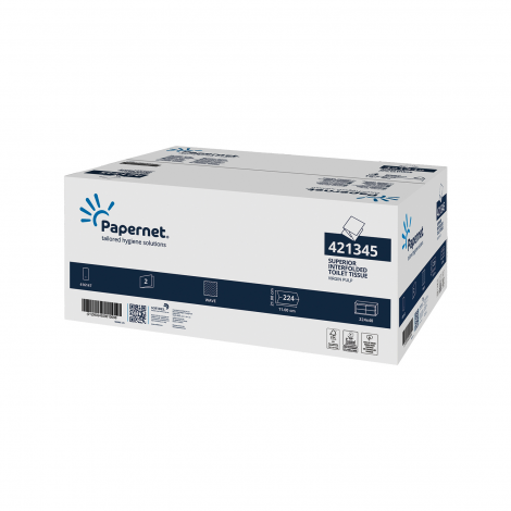 Carta igienica interfogliata 224 strappi in pura cellulosa, goffratura wave, 2 veli. Dispenser 416147