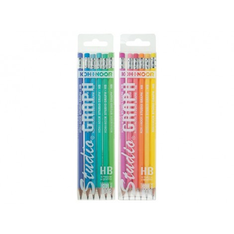 Matita con gommino, fusto esagonale - 6pz