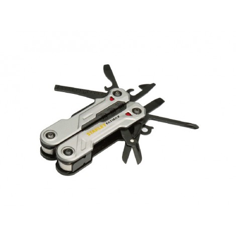 Stanley Coltello multifunzione in acciaio: 6 funzioni: pinza a becchi stretti, pinza universale, taglia filo, 2 lame coltello, forbici, lima per legno/metallo, spellafili, giravite Phillips, 3 giraviti standard, moschettone, riga, apribottiglie, aprilattine - M72414