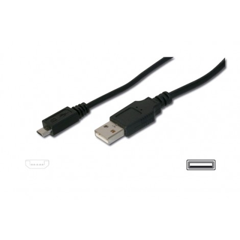 Digitus Cavo USB 2.0 - micro USB "B" in rame per ricarica e scambio dati smartphone e tablet, lunghezza 1,8mt - 1pz - AK67421