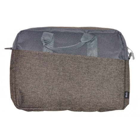 Link Borsa per notebook fino a 15,6", in plastica riciclata RPET, con maniglia, cinghia a tracolla e cinghia esterna per trolley, composta da tasca esterna, due interne e tre alloggiamenti penne, dimensioni esterne 420x290x60mm - LKEL01PA
