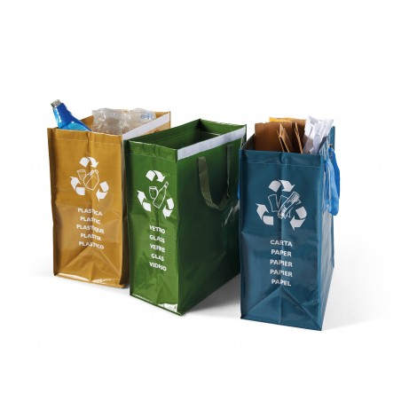 Contenitori morbidi per raccolta differenziata carta, vetro e plastica, 26x35x49cm, 3pz