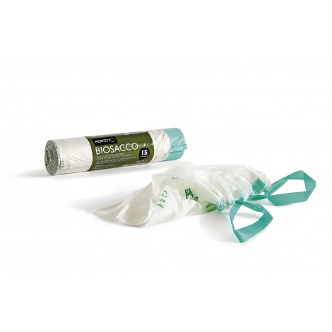 Sacchi immondizia biodegradabili con maniglie, 42x42cm, 10lt, 19micron, 15strappi