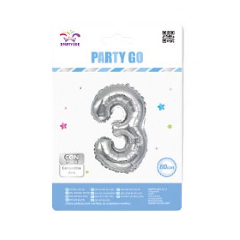 Palloncino gonfiabile numero 3 con cannuccia, 80cm, gonfiabile ad aria - 1pz