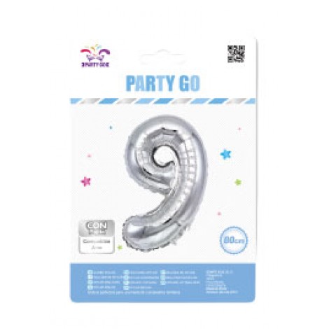 Palloncino gonfiabile numero 9 con cannuccia, 80cm, gonfiabile ad aria - 1pz