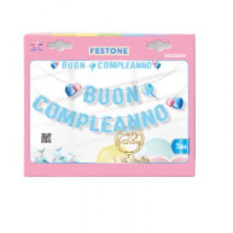 Festone Buon compleanno azzurro, 3m - 17pz