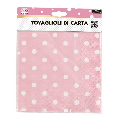 Tovaglioli a pois rosa 33x33cm - 10pz