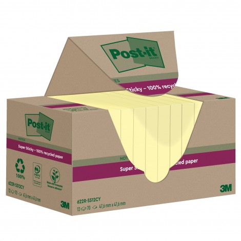 Foglietti Post-it® Super Sticky 623 RSS12CY in Carta Riciclata al 100%