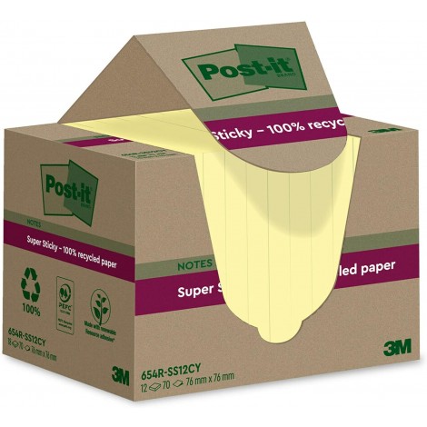 Foglietti Post-it® Super Sticky 655 RSS12CY in Carta Riciclata al 100%