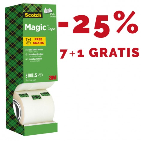 Nastro invisibile, scrivibile, con supporto in acetato di cellulosa, value pack 7+1