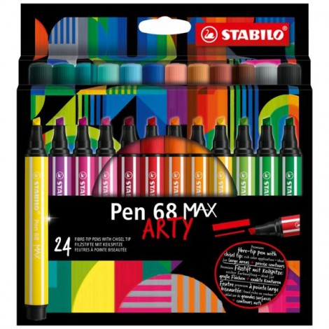 Pennarelli PEN 68 MAX - Pennarello con punta a scalpello per linee decise e precise, inchiostro a base d`acqua ideale per effetti acquerello colori assortiti