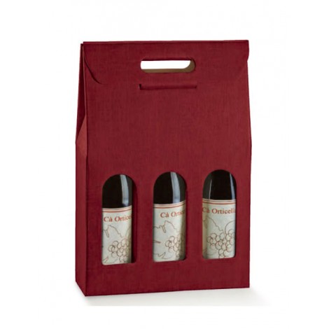 Scotton Scatola per 3 bottiglie in cartone con maniglia e finestra, 27x9x38,5cm, colore bordeaux - 36109C