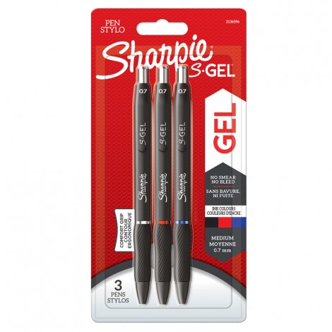 S-GEL - Penna a sfera con inchiostro gel, impugnatura gommata e sagomata, fusto in finitura opaca, punta da 0,7mm colori assortiti - 3pz