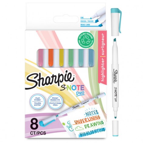 Evidenziatore SNote Duo doppia punta tonda ed a scalpello colori assortiti - 8pz