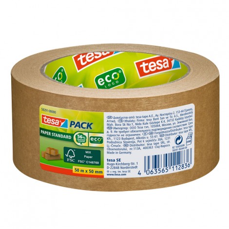 Tesa Nastro imballo silenzioso PAPER STANDARD, realizzato con il 56% di materie biodegradabili, 50mm x 50m, colore avana - 58291-00000-00