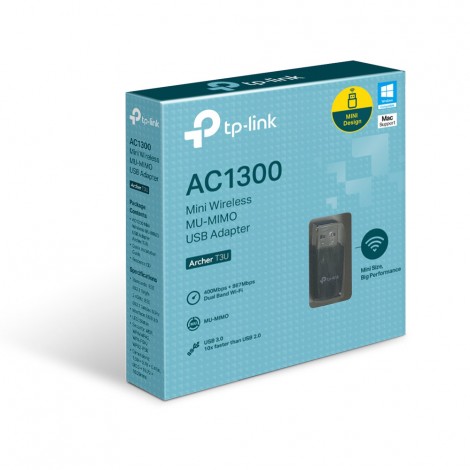 TP-Link AC1300 Adattatore USB - Archer T3U sfrutta la tecnologia wireless AC per connessioni fino a 3 volte più rapide rispetto agli standard precedenti. Wi-Fi ad alta velocità (fino a 867Mbps sulla banda 5GHz e 400Mbps sulla banda 2.4GHz)