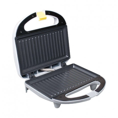 Grill compatto con piastre antiaderenti, maniglia termoisolata, gancio di chiusura e temperatura regolata automaticamente da termostato - potenza 750W